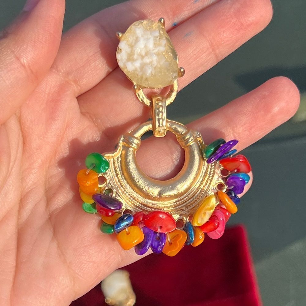 Multicolor Stone Drop Earrings - Picture 11 of 13